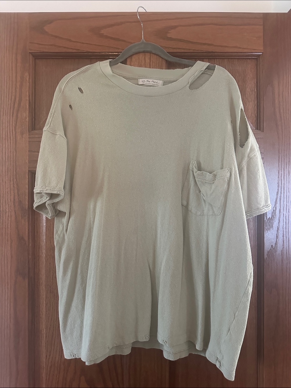 We The Free Olive Green Distressed Pocket Tee